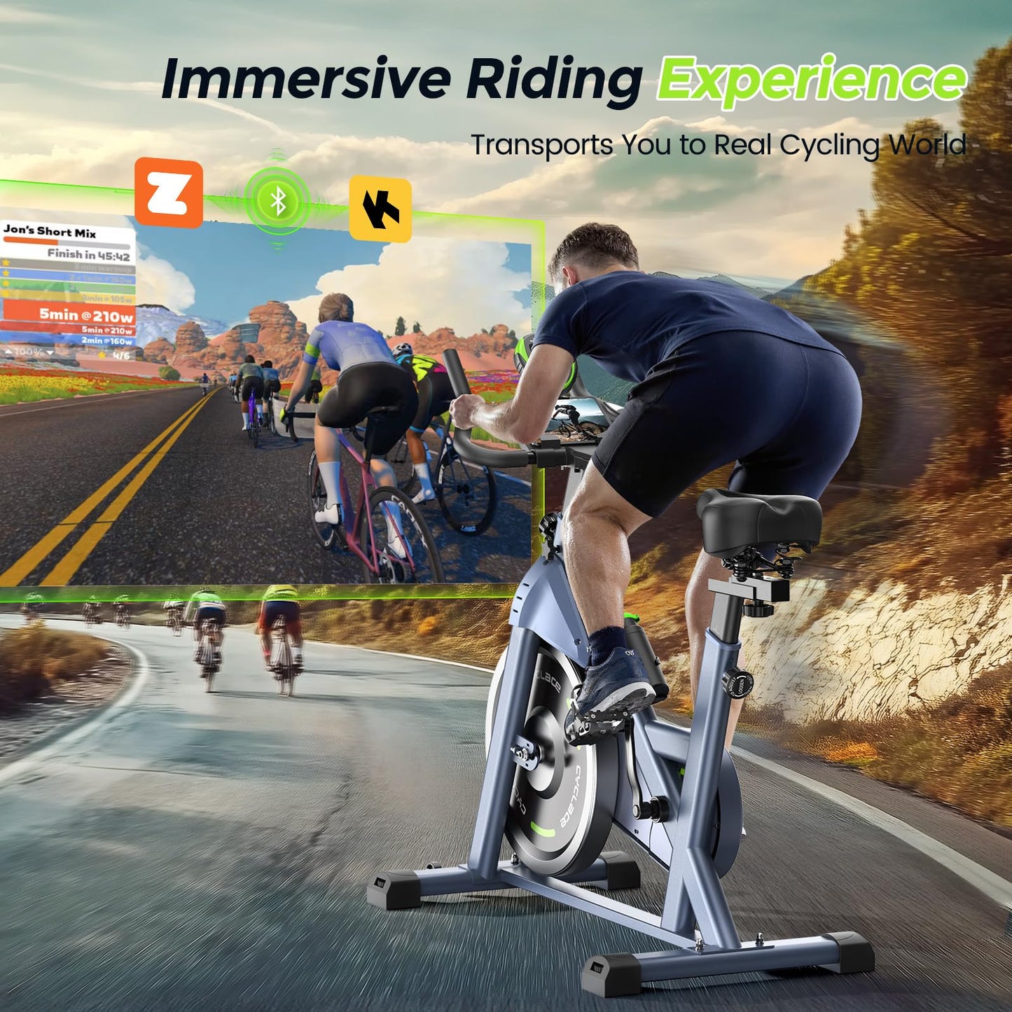 Cyclace Exercise Bike, Magnetic Stationary Bike for Home, Low Noise Cardio Indoor Cycling Bike with App Compatible, 300LBs Weight Capacity & Tablet Mount