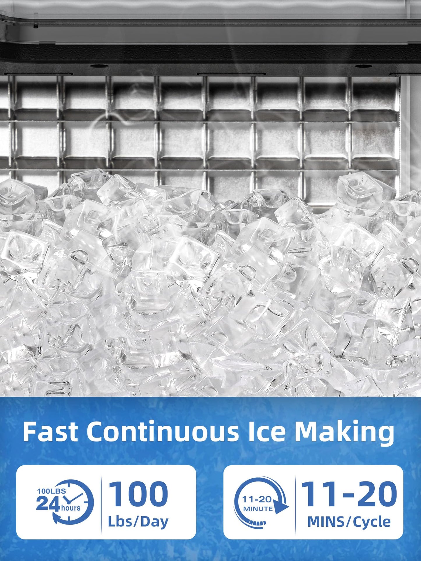 Antarctic Star Commercial Ice Maker, 100lbs/24H Under Counter Freestanding Ice Machines with 33lbs Storage, Stainless Steel Self Cleaning Ice Makers for Home/Bar/Restaurant/Outdoor