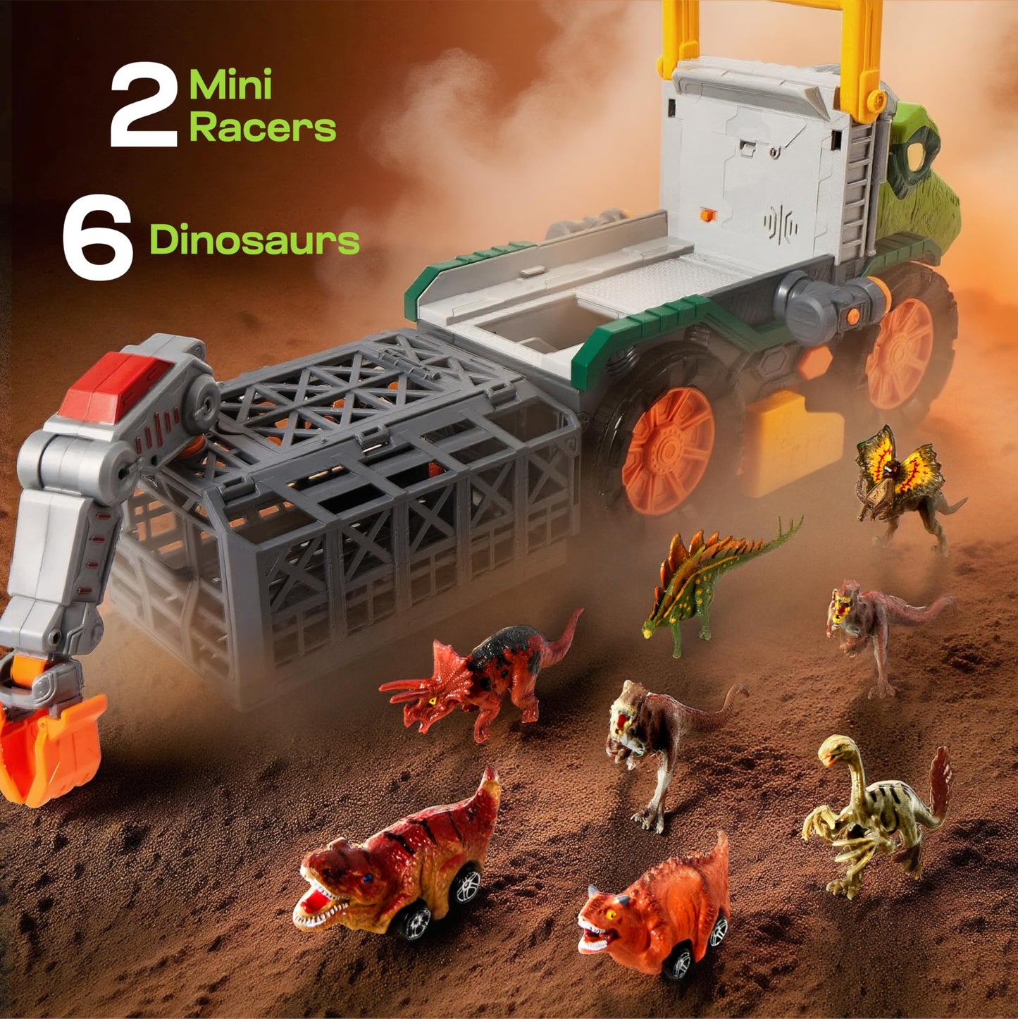 JOVA Vroomix Dinosaur Toy for Toddlers 2 3 4 5+ Year Old, Extra Large Dinosaur Monster Truck with Figures, T-Rex Toy with Launcher and Darts, Crane Arm & Tunnel, Jurassic Toy for Boys Birthday Gift