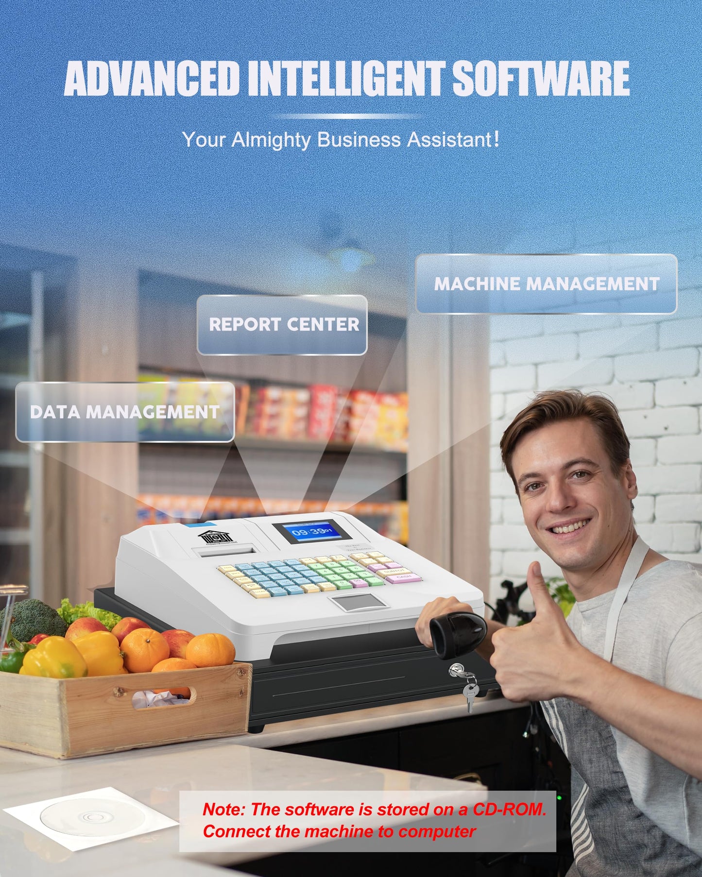 Perfiware Cash Register for Small Businesses with Scanner(HS1000)& Removable Checkport Cash Drawer,Electronic Cash Registers with Dual Display and Receipt Printer,Dust-Proof& Oil Proof