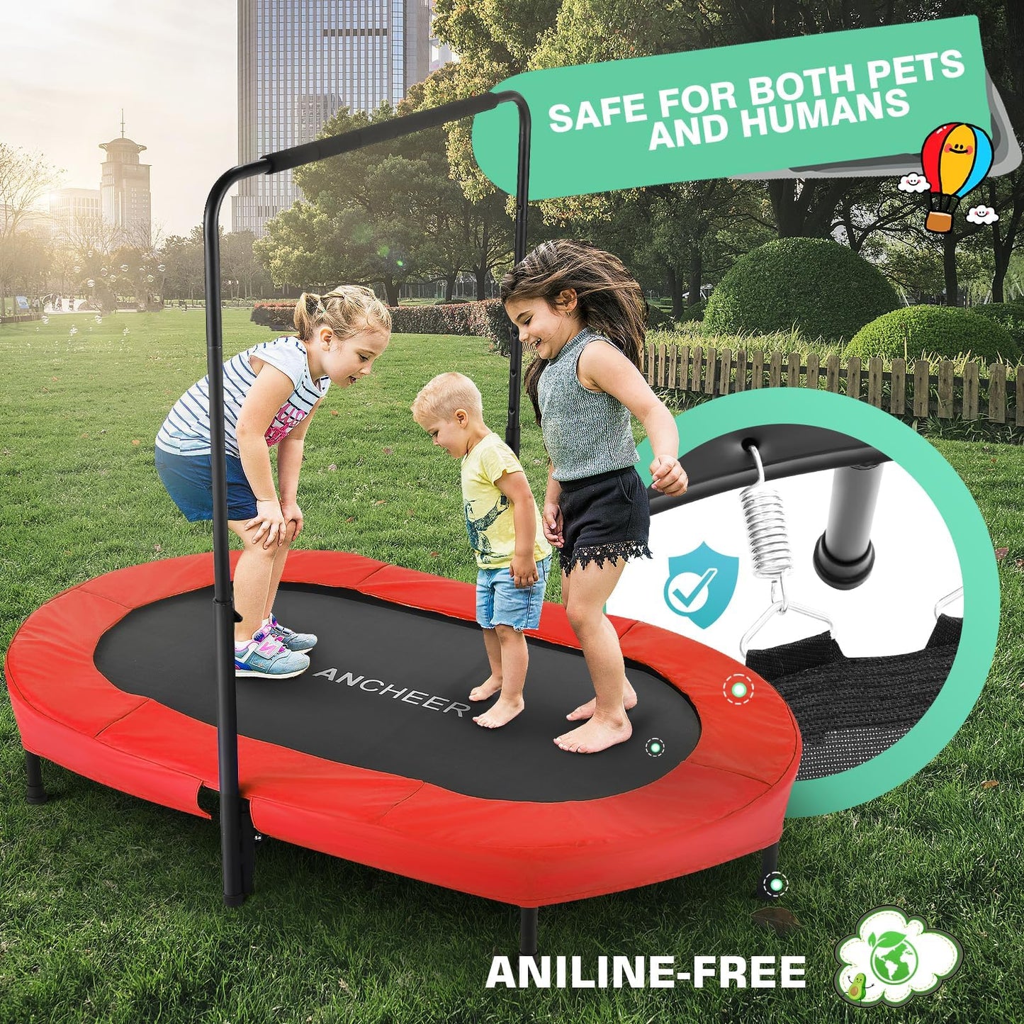 ANCHEER Trampoline for Kids, Toddler Trampoline Indoor Sports and Outdoor Games 56" Kids Rebounder 220LBS Capacity with Adjustable Safety Handrail Foldable Jumper for Boys and Girls (ASTM Certified)