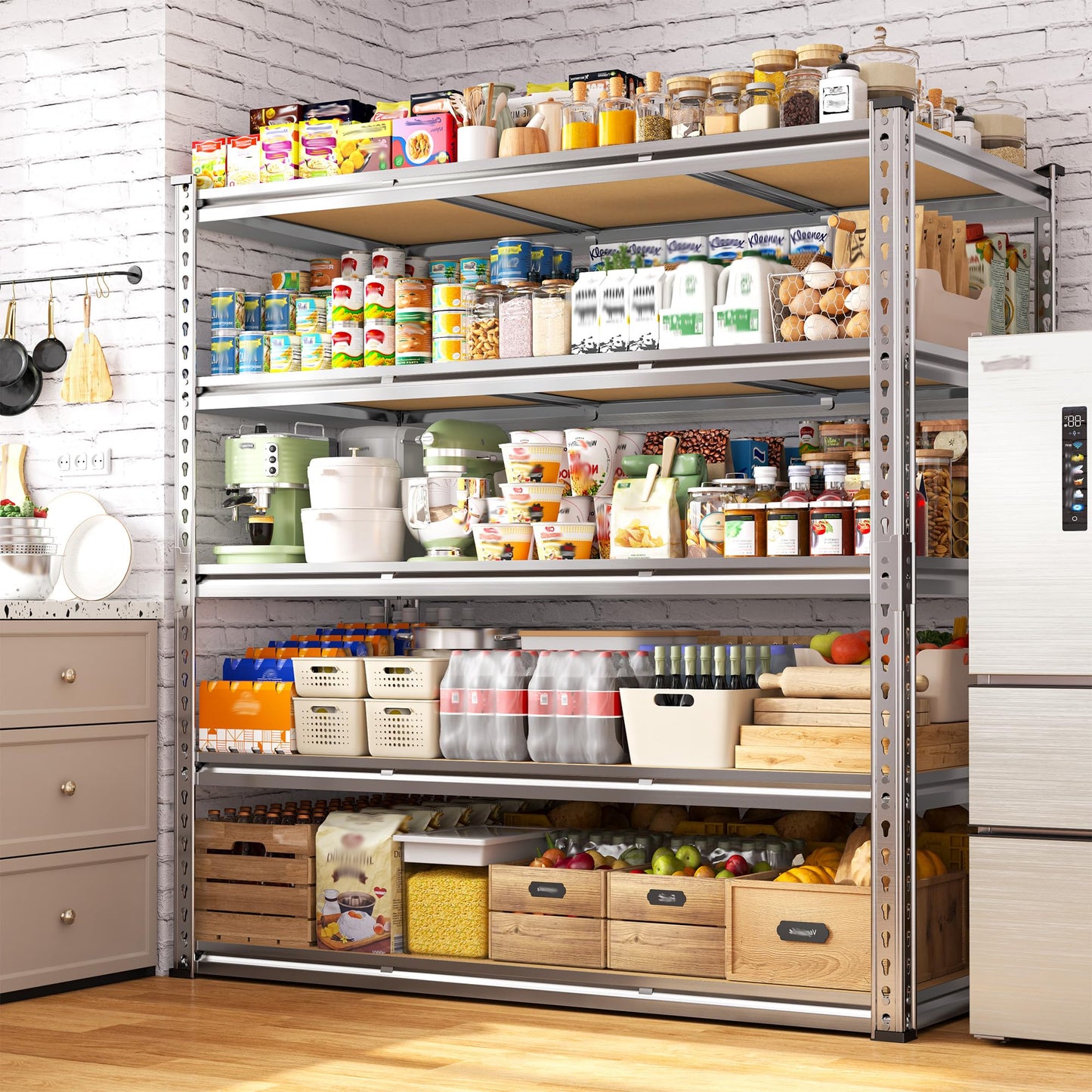 Snhomee Garage Shelving Load 3100LBS, 5-Tier Storage Shelves, Adjustable Garage Shelves, Shelving Units and Storage, Metal Shelf for Kitchen, Pantry, Warehouse, 48" W x 71.9" H x 24.1" D, Galvanized
