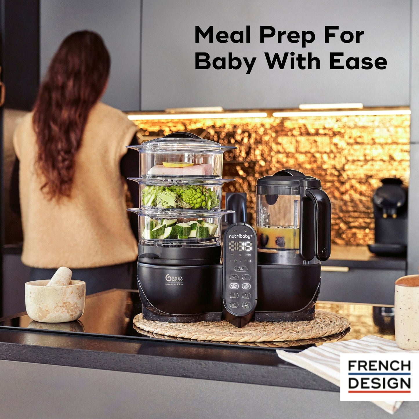 Babymoov Duo Meal Station XL, 6 in 1 Food Processor with Steamer, Multi-Speed Blender, Warmer, Defroster & Sterilizer (Nutritionist Approved), Black