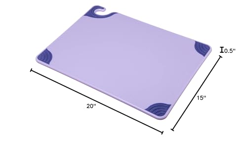 San Jamar Saf-T-Grip Cutting Board for Restaurants, Saf-T-Zone Cutting Board, 15" X 20", Purple (Pack of 6)