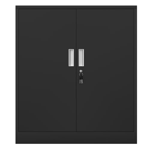 JINKUR Metal Storage Cabinet with Locking Doors and 2 Adjustable Shelves, Small Lockable Steel Storage Cabinets for Home Office Garage Kitchen Pantry (Black)