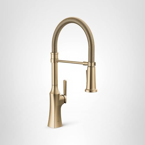 Delta Ermelo Pro Style Commercial Kitchen Faucet with Pull Down Sprayer, Single Hole Brushed Gold Kitchen Sink Faucet, Single Handle, Champagne Bronze 18887-CZ-DST