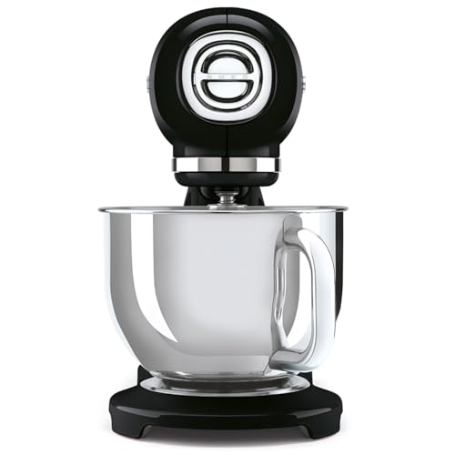 SMEG SMF03 Stand Mixer – 5 Qt Tilt-Head Mixer with Stainless Steel Bowl, 10 Speeds, Retro 50s Vintage Style – Black