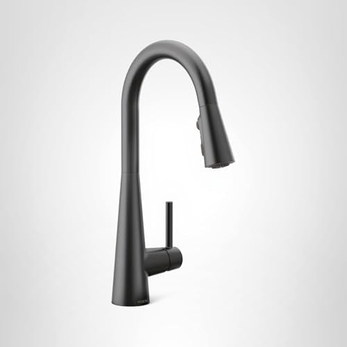 Moen Sleek Matte Black Pulldown Kitchen Faucet Featuring Pull Down Sprayer with Power Boost, High Arc Modern Kitchen Faucet, One-Handle Easy Installation, 7864BL