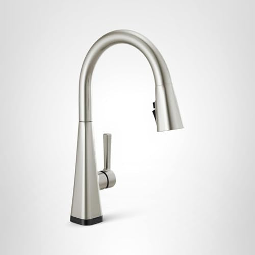 Delta Lenta Touchless Kitchen Faucet with Touch Technology, Brushed Nickel Kitchen Sink Faucet with Pull Down Sprayer, Single Hole, SpotShield 19802TLZ-SP-DST