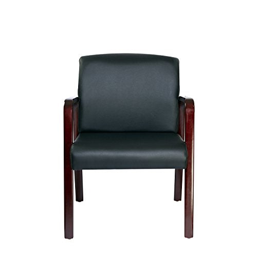 Alera Reception Lounge Series Guest Chair, Mahogany/Black Leather