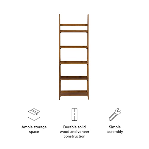 Linon Melissa Walnut Mid-Century 5 Shelf Bookcase