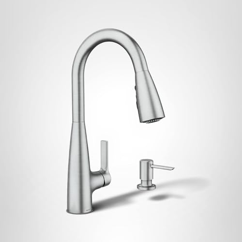 Moen Haelyn Spot Resist Stainless Single-Handle Pull-Down Sprayer Kitchen Faucet Featuring Power Boost for a Faster Clean, Soap Dispenser Included, 87627SRS