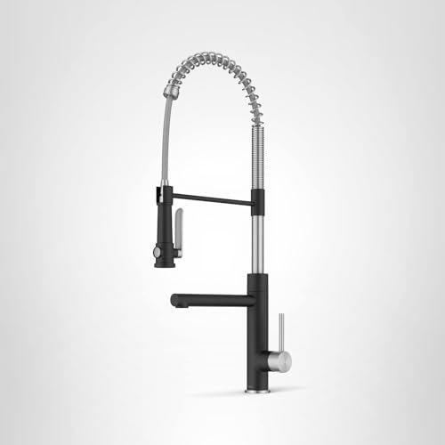 KRAUS Artec Pro Commercial Style 2-Function Single Handle Pull Down Kitchen Faucet with Pot Filler in Spot-Free Stainless Steel/Matte Black, KPF-1605SFSMB