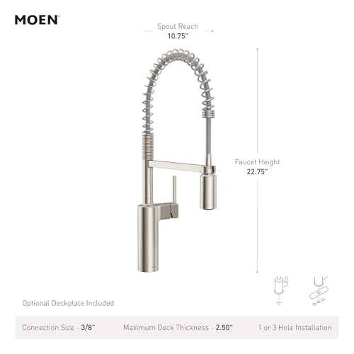 Moen Inara Bronzed Gold Spring Pulldown Kitchen Faucet with Pre-Rinse and Power Boost, Modern Kitchen Faucet, One-Handle Easy Installation, 87863BZG