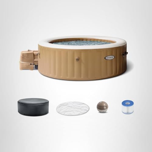 Intex PureSpa 6 Person Bubble Massage Inflatable Hot Tub Spa Set, Sahara Tan - Portable Outdoor Spa Plus Water Heater Pump, Foam Cover, Dispenser Ball
