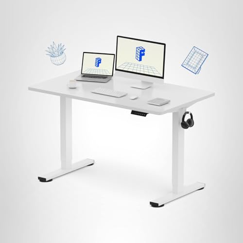 FLEXISPOT EN1 One-Piece Standing Desk, 48"x24" Seamless Desktop Electric Height Adjustable Desk for Home Office, Multi-Monitor Setups & Easy Assembly, White