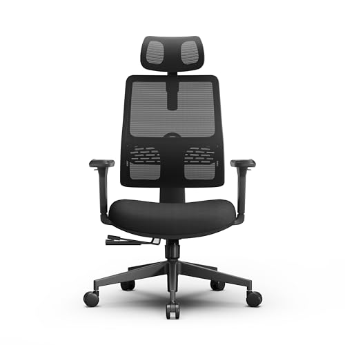 Newtral Ergonomic Home Office Chair, High Back Desk Chair with Unique Adaptive Lumbar Support, Adjustable Headrest, Seat Depth Adjustment, 96°-126° Tilt Function, Adjustable Armrest Recliner