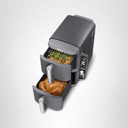 Ninja Air Fryer, 10QT DoubleStack XL 2-Basket, Compact Design, Cooks 5lb Whole Chicken, Feeds Up to 8 People, 6-in-1 Air Fryer, Roast, Bake & More, Easy to Clean, Dishwasher Safe Parts, Grey, SL401