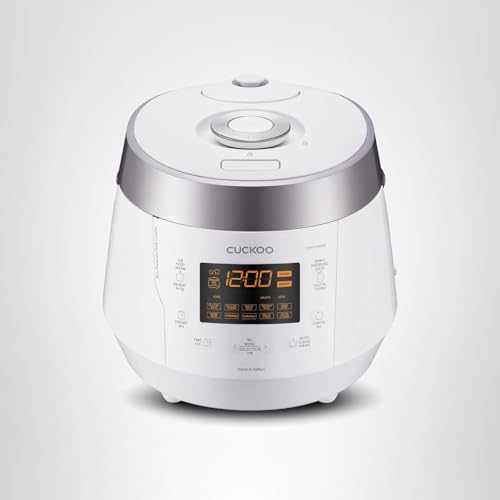 CUCKOO High Pressure Rice Cooker 10-Cup Uncooked / 20-Cup Cooked with Nonstick Inner Pot, Large Rice Maker with 13 Menu Options and Steam Plate, Fuzzy Logic Tech, Voice Guide, White (CRP-P1009SW)