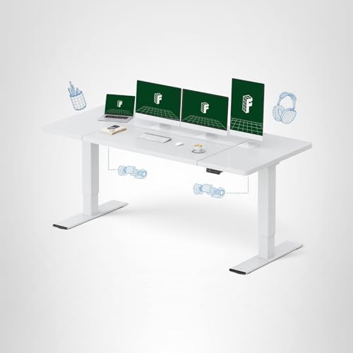 FLEXISPOT 79x32 Inch Large Dual Motor Electric Standing Desk, White - Computer Desk with Memory Controller, Home Office Desk with Splice Board