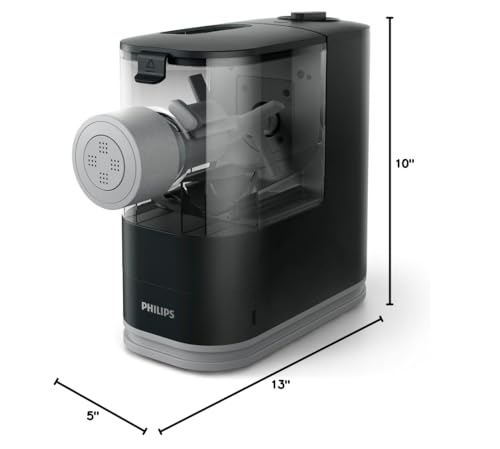 Philips Kitchen Appliances Compact Pasta and Noodle Maker, Viva Collection, Comes with 3 Default Classic Pasta Shaping Discs, Fully Automatic, Recipe Book, Small, Black (HR2371/05)