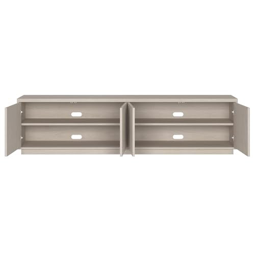 Henn&Hart Fluted TV Stand for TVs up to 85" with 2 Concealed Ribbed Storage Cabinets and Adjustable Shelves for Living Room, Family Room, or Office, Beech White