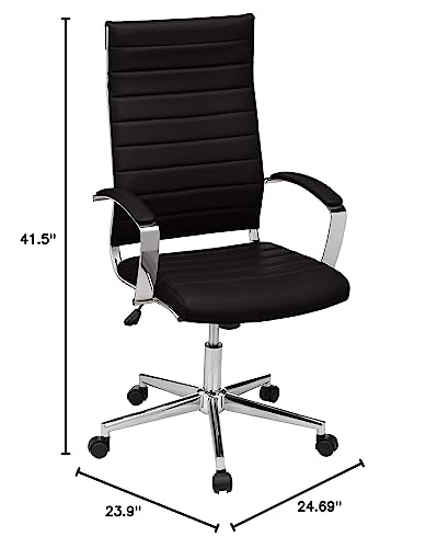 Amazon Basics High-Back Swivel Office Chair with Lumbar Support, Ergonomic Ribbed Faux Leather, Adjustable Height, 45.25" x 24.75" x 23.25", Black