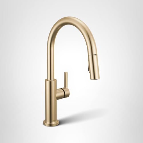 Delta Nicoli Brushed Gold Kitchen Faucet with Pull Down Sprayer, Modern Single Hole Kitchen Sink Faucet, Single Handle, Champagne Bronze 19867LF-CZ