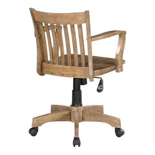 OSP Home Furnishings Deluxe Wood Banker's Home Office Desk Chair with Adjustable Height, Locking Tilt and Heavy Duty Base, Medium Oak Finish
