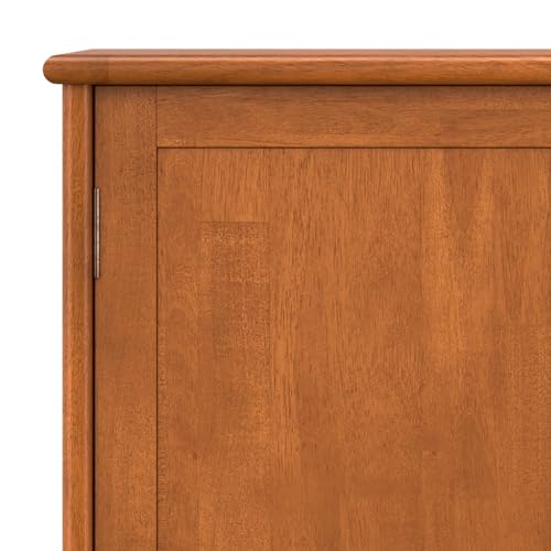 SIMPLIHOME Draper Buffet - 50 inch Wide Solid Hardwood 3-Door Sideboard Buffet in Teak Brown, Mid-Century Modern Cabinet for Dining Room or Kitchen with Adjustable Shelves and Tapered Legs