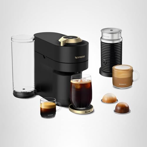 Nespresso Vertuo Pop+ Deluxe Coffee and Espresso Maker by Breville with Milk Frother, Matte Black Gold