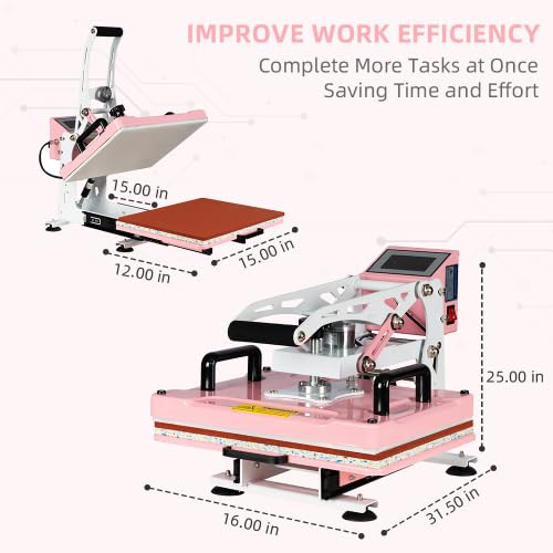 12"X15" Semi-Automatic Heat Press Machine with Auto Open & Slide-Out Base - 1000w Clamshell Press with Digital Controls for HTV, Sublimation