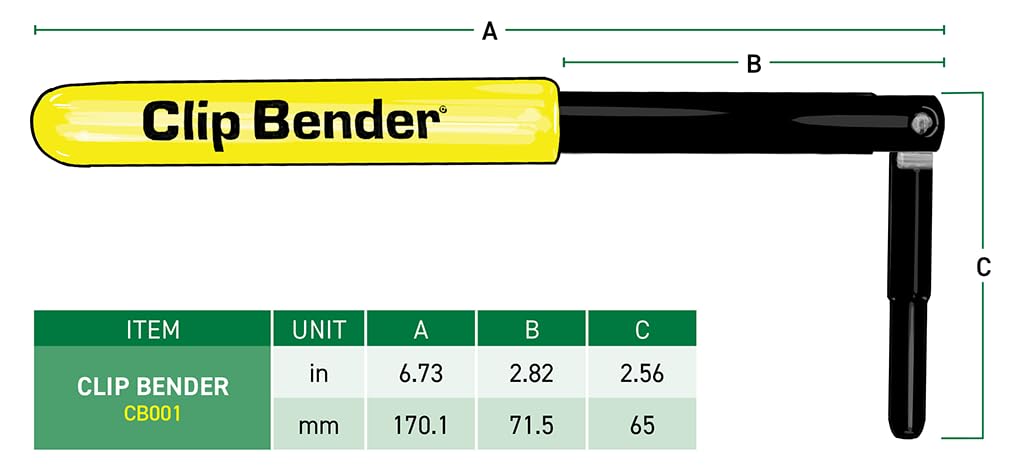 Clip Bender - Made in the USA - Steel tool used for securing T-Post fence clips - Comfortable yellow rubber grip - Black oxide coating to prevent rust. From LockNLube.