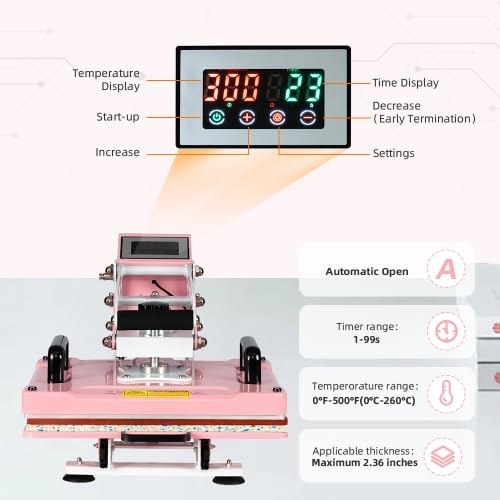 12"X15" Semi-Automatic Heat Press Machine with Auto Open & Slide-Out Base - 1000w Clamshell Press with Digital Controls for HTV, Sublimation