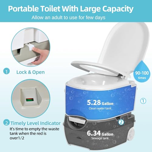 YITAMOTOR 6.34 Gallon Portable RV Toilet Camping Porta Potty with Paper Collection, Indoor Outdoor RV Toilet with Handle Pump, Leak-Proof for RV Travel, Boat, Trips, Outdoors
