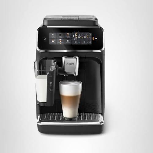 Philips 3300 Series Fully Automatic Espresso Machine with LatteGo Milk System and integrated grinder, 6 Hot & Iced Coffee Pre-Sets, 40% Quieter SilentBrew, 15-Bar Pressure, Glossy Black (EP3341/50)