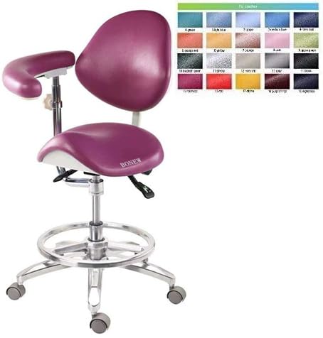 BoNew Dental Deluxe Mobile Saddle Chair PU Leather Assistant Doctor Stools Black