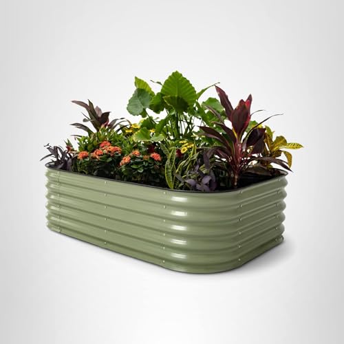 Vego garden Raised Garden Bed Kits, 17" Tall 6 in 1 Modular Metal Raised Planter Bed for Vegetables Flowers Patio Ground Planter Box-Olive Green