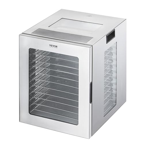 VEVOR Food Dehydrator, 12 Stainless Steel Trays Dehydrators Machine, 850W Food Dryer with Adjustable Temp & 24-Hour Timer, Dehydrator for Food and Jerky, Meat, Fruit, Vegetables, Herbs, Dog Treats