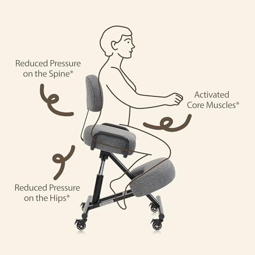 DR.LOMILOMI Ergonomic Kneeling Chair with Backrest, Improve Posture, Thick Cushions, Locking Wheels for Home & Office, AKONI 512B (Dim Grey)