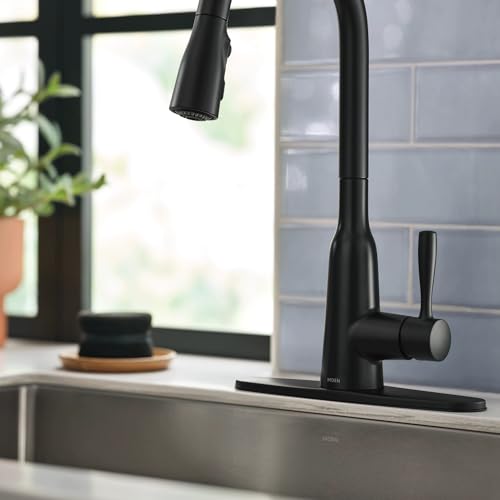 Moen Orivesi Matte Black One-Handle High Arc Pulldown Kitchen Faucet with Power Boost, 87891BL