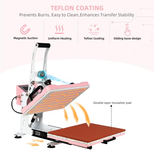 12"X15" Semi-Automatic Heat Press Machine with Auto Open & Slide-Out Base - 1000w Clamshell Press with Digital Controls for HTV, Sublimation