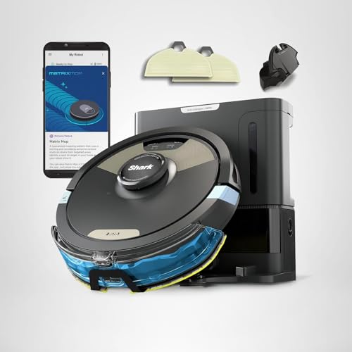 Shark Matrix Plus 2in1 Robot Vacuum & Mop with Sonic Mopping, Matrix Clean, Home Mapping, HEPA Bagless Self Empty Base, CleanEdge, for Pet Hair, WiFi, Compatible with Alexa, Black/Gold (AV2613WA)