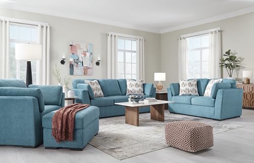 Signature Design by Ashley Keerwick Scandinavian Sofa with 4 Toss Pillows, Blue