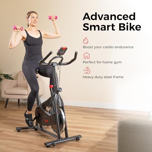 Sunny Health & Fitness ACTIVE 200 Smart Exercise Bike w/Pulse Sensor, Indoor Cardio Cycling Machine w/Adjustable Handlebar & Seat for Cardio Cycle Training, Free SunnyFit App Connection – SF-B124067