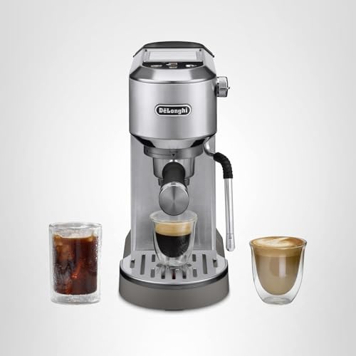 De'Longhi Dedica Duo Compact Espresso Machine - Cold Brew Coffee Maker with Milk Frother Wand- for Espresso, Hot & Iced Coffee, Cappuccinos, Lattes & Home Barista Brewing, Stainless Steel Finish