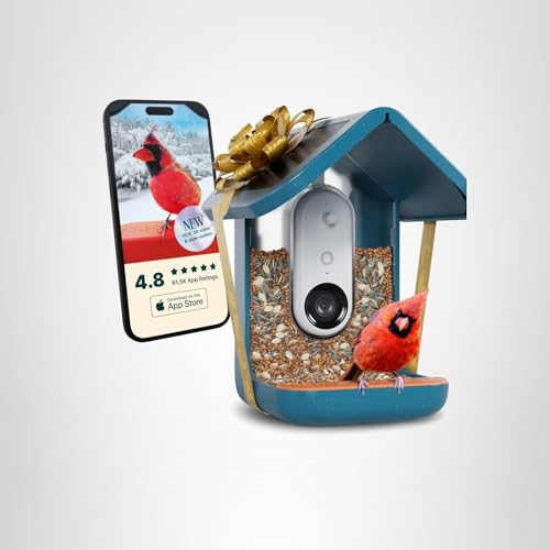 Birdbuddy PRO Solar Smart Bird Feeder with Camera - AI Bird Species Identification, 5MP Photos, 2K HD Video Live Stream Camera, Slow-Motion Video, 2.6in Focus - Blue Solar