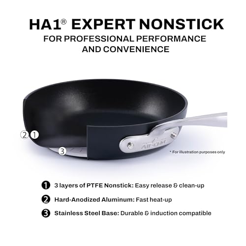 All-Clad HA1 Expert Hard Anodized Nonstick Cookware Set (10 Piece) Pots, Frying Pans, Dishwasher-Safe, Oven-Safe Up to 500°F Compatible with All Stovetops (Gas, Electric & Induction) - Black