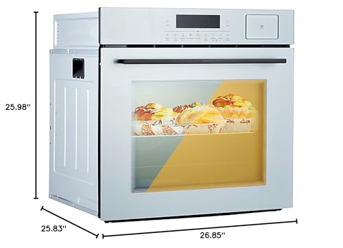 24" Single Wall Oven, Built-in Ovens with Steam and Air Fry Function, 5 Automatic Recipes, 3000W, 240V, 2.5 CF Convection Electric Oven, Stainless Steel, Touch Control, Timer, Safety Lock