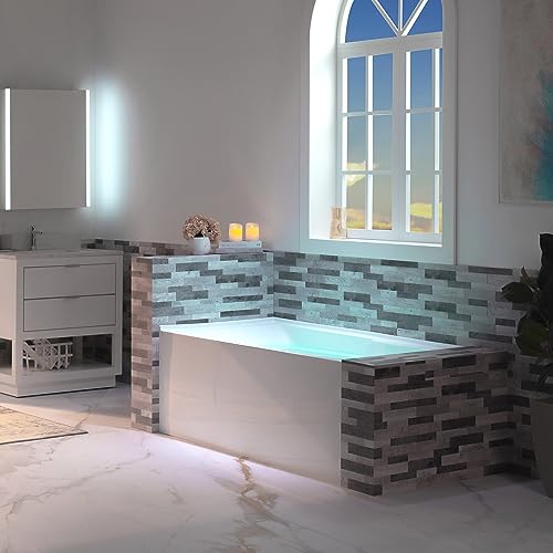 WOODBRIDGE 60" Acrylic Rectangular Alcove Soaking Bathtub in White with Right Drain, Brushed Nickel Pop-Up Drain Included BA6030R